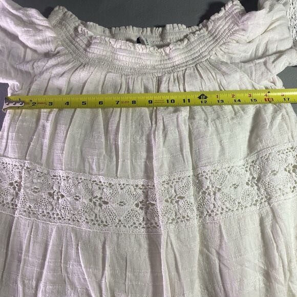 AMERICAN EAGLE Dress Crochet Lace Off Shoulder Short Sleeves Boho Womens L Cream - Picture 4 of 12